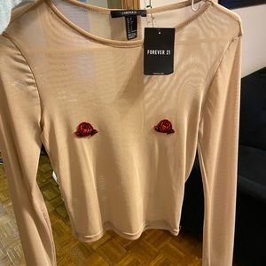 Brown mesh long sleeve with roses